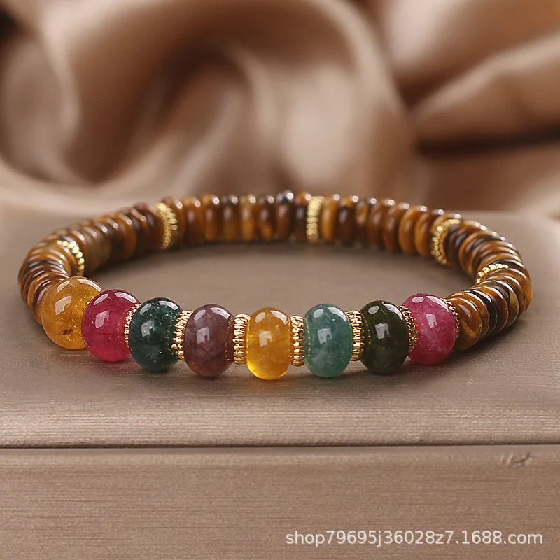 Natural Volcanic Stone Green East Mausoleum Pink Crystal Multi-Treasure Beaded Bracelet Slice Dopamine HandString Jewelry Gifts