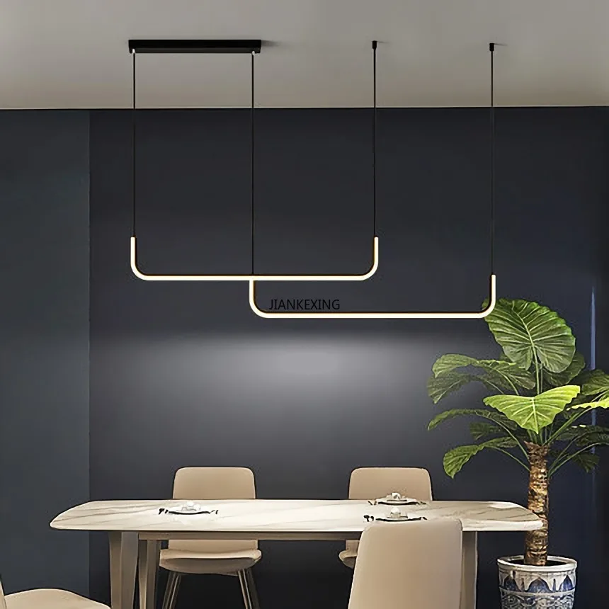 Moderne Eenvoudige Ledkroonluchter Zwart Goud Dimbaar Voor Keukentafel Eetkamer Suspensionhuis Decor Verlichting Lusters Armaturen