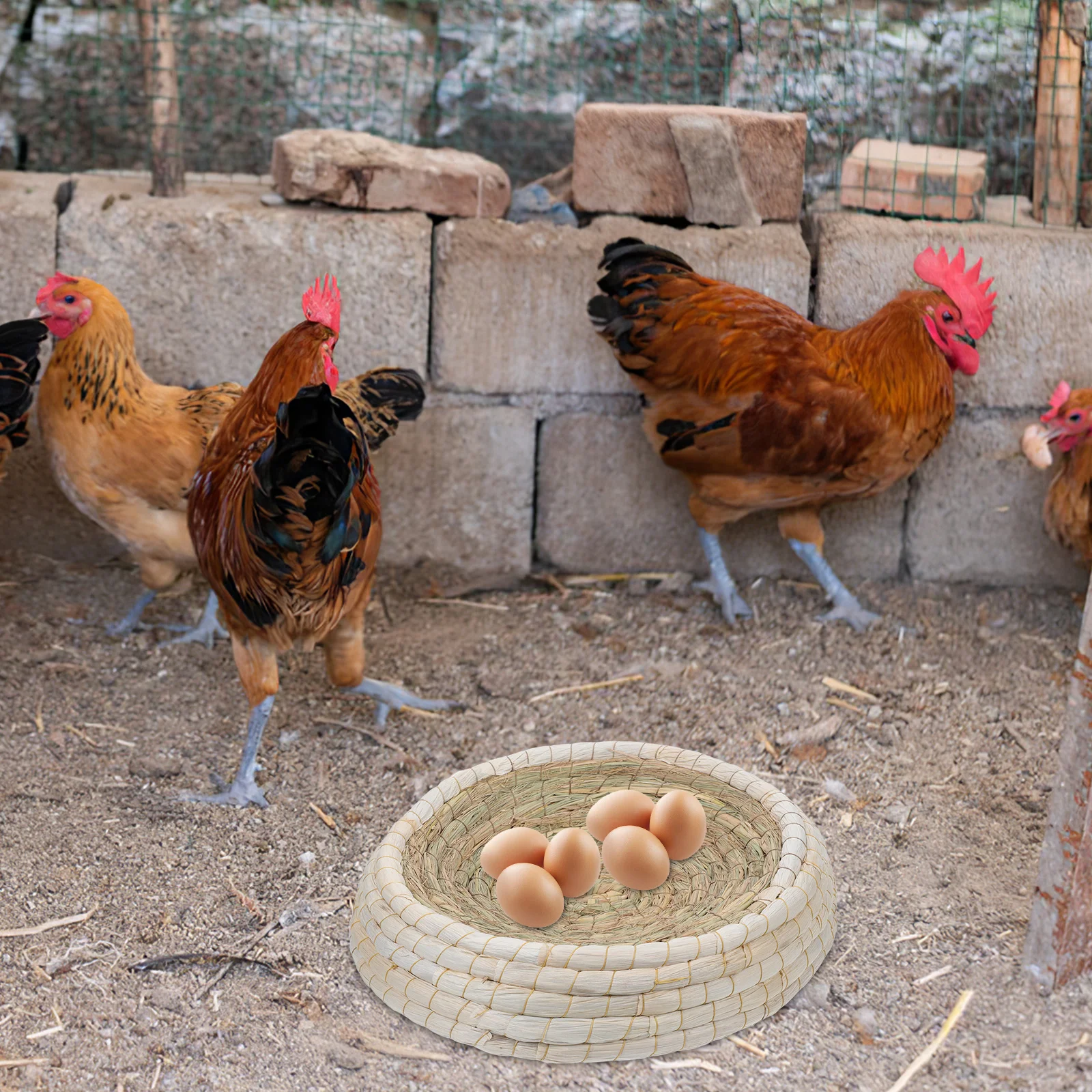 

Hand Woven Round Straw Bird Nest Light Brown 40cm Replaceable Mat Chicken Duck Pigeon Breeding Nest Hand Woven Cat Bed Basket