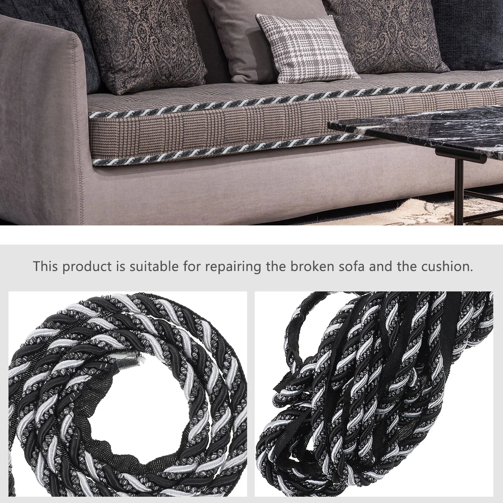 

Polyester Twisted Trim Cord Rope for Sofa Pillow Repair Cushion Accessory DIY Decorative Practical Long Durable Knitting Supply
