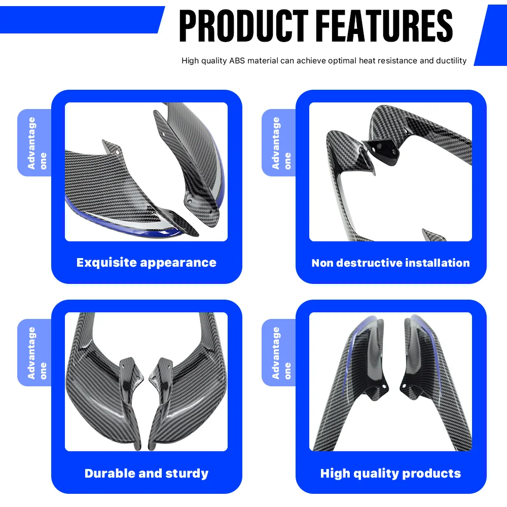 Front Side Winglets For Yamaha R1 R1M 2020-2025 Wings Fairing Downforce Moto Parts ABS Plastic Installed By Bolts bule carbon