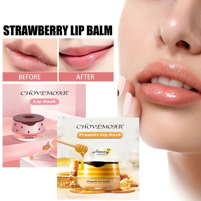 Strawberry Honey Moisturizing Lip Mask Lip Balm Dilutes Lip Lines Anti-Cracking Long Lasting Lipsticks Care Repair Base Makeup