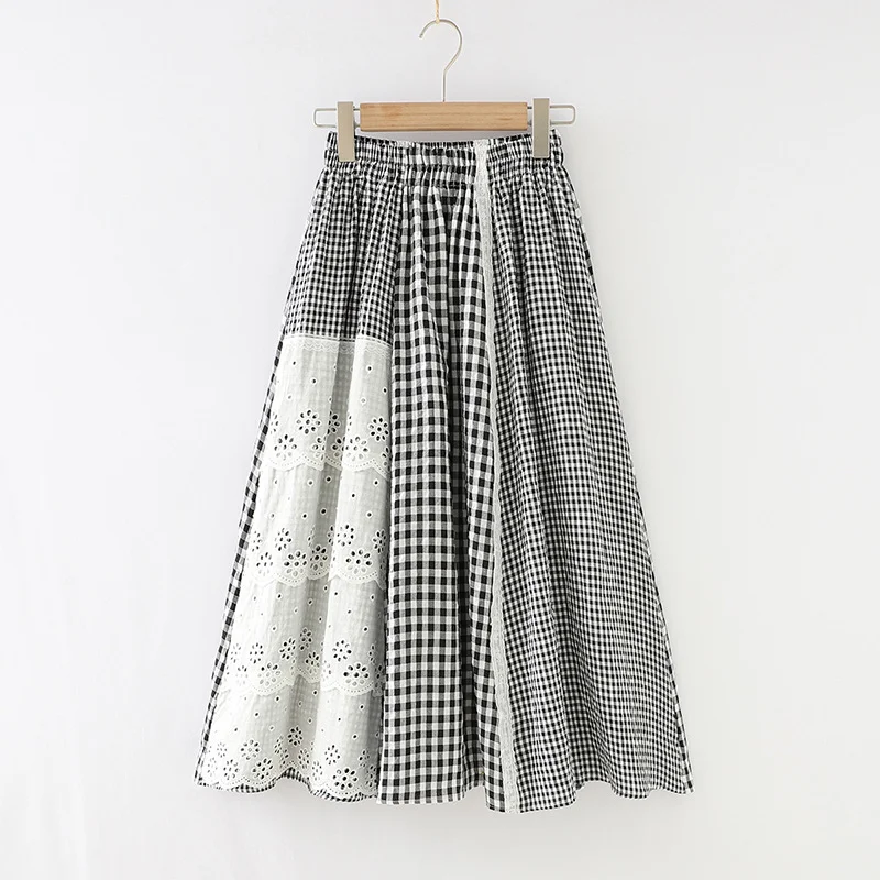 Harajuku 2022, модная кружевная клетчатая юбка y2k, винтажные хлопковые лоскутные длинные юбки в консервативном стиле, женская одежда Fairycore