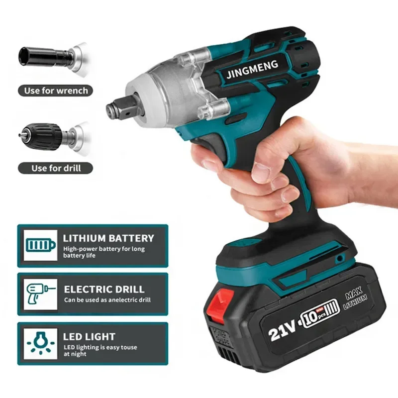 Chave de Impacto Elétrica Cordless, Brushless Broca Mão, Soquete Ferramenta Elétrica para Makita, Bateria 21V