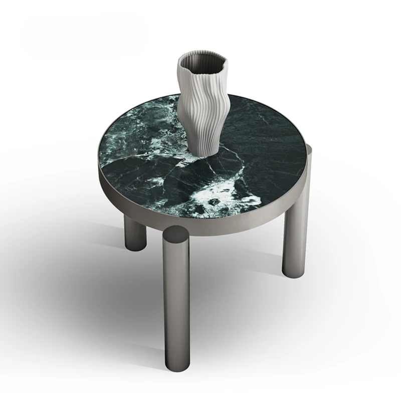 Prada green luxury stone slate. Bright stainless steel/Modern living room circular edge table