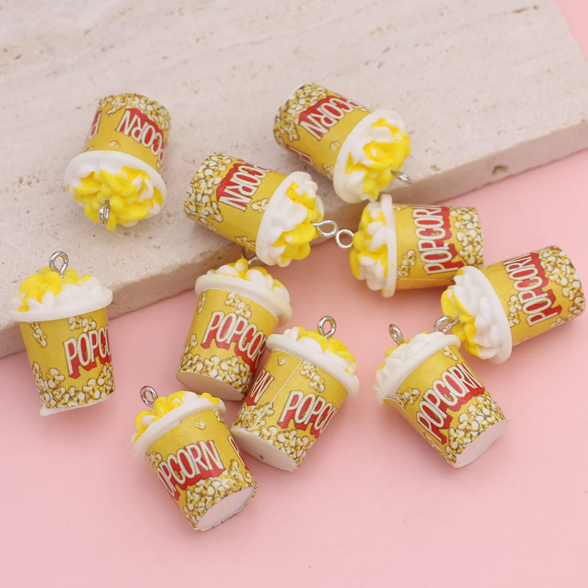 10 Uds. De colgantes de cubo de palomitas de maíz de resina 3D para fabricación de joyería DIY, pulsera hecha a mano, collar, pendientes, accesorios de llavero