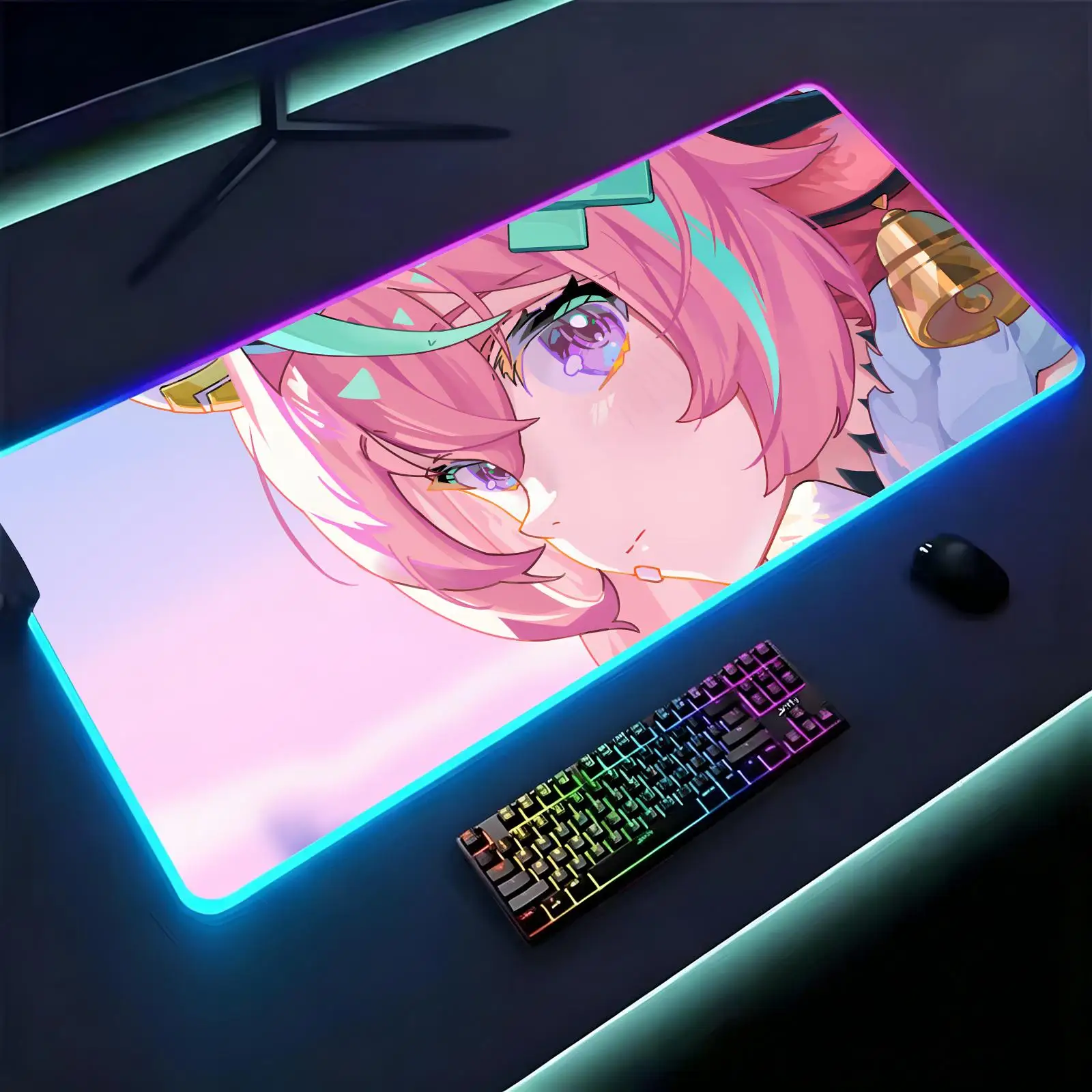 Genshin Impact Varesa Large RGB backlit esports gaming mouse pad, smooth soft cloth surface, LED luminous extended desk mat