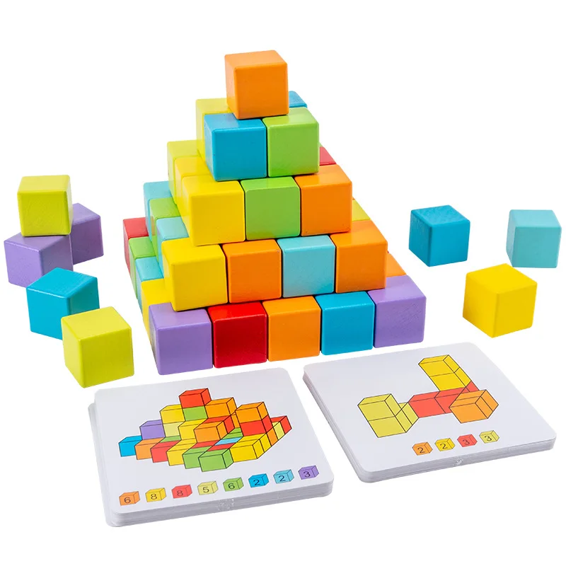 Blocos de construção pensando espaço para crianças, Puzzle 3D, Brinquedo didático Montessori, Cubo de madeira para treinamento de pensamento, Educação pré-escolar