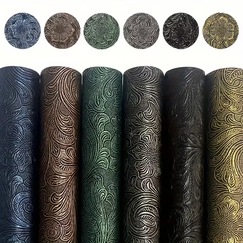 

Embossed Faux Leather Fabric Floral Textured for DIY Crafts Bookbinding Albums Bags Handbags Vintage Decorative Leatherette