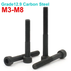 10pcs/lot Grade 12.9 Carbon Steel Black Lengthened Long Allen Hexagon Hex Socket Cap Head Half Thread Screw Bolt M3 M4 M5 M6 M8