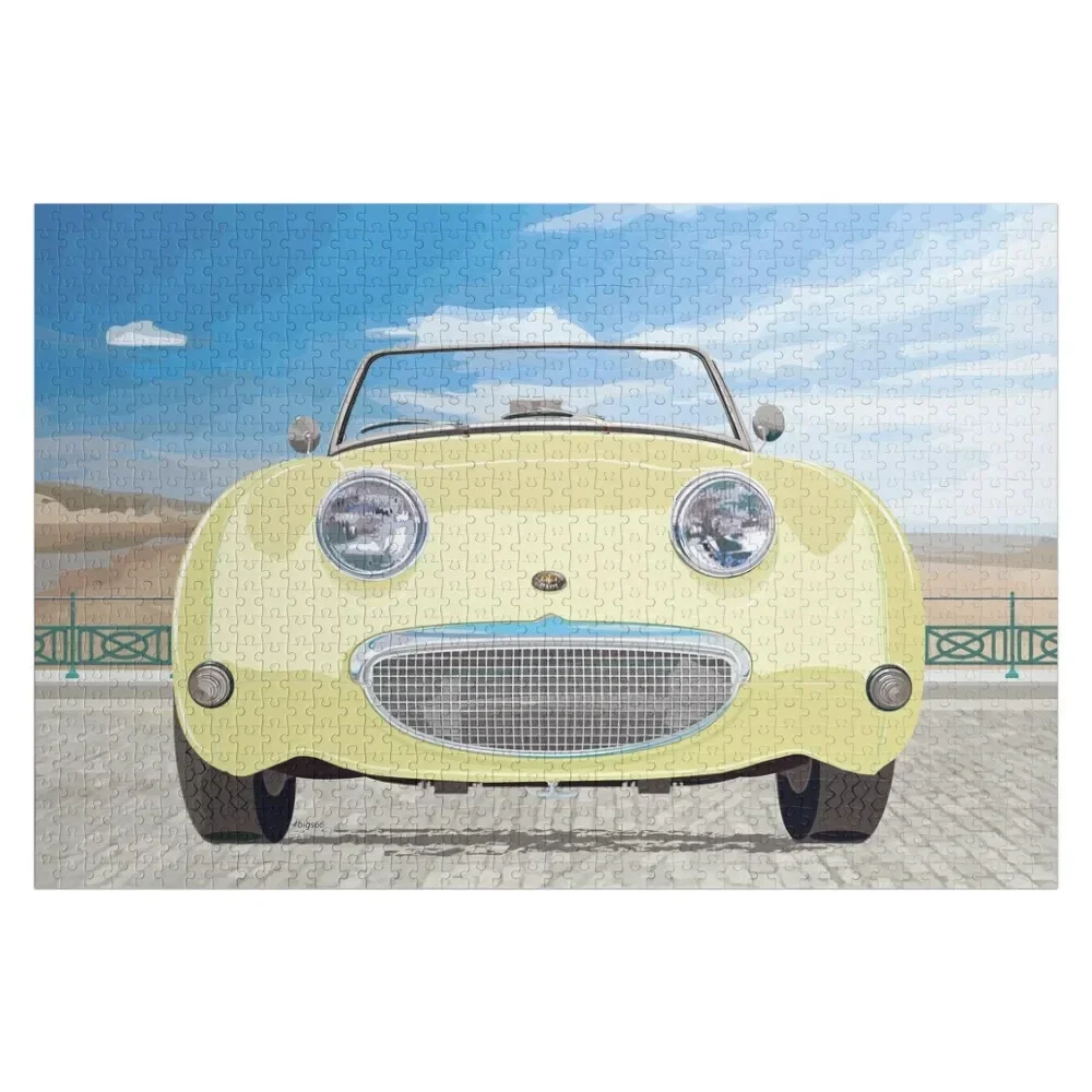 

Primrose Yellow Frogeye/Bugeye Sprite, the little Healey with a big smile! Jigsaw Puzzle Custom Wooden Name Personalised Puzzle