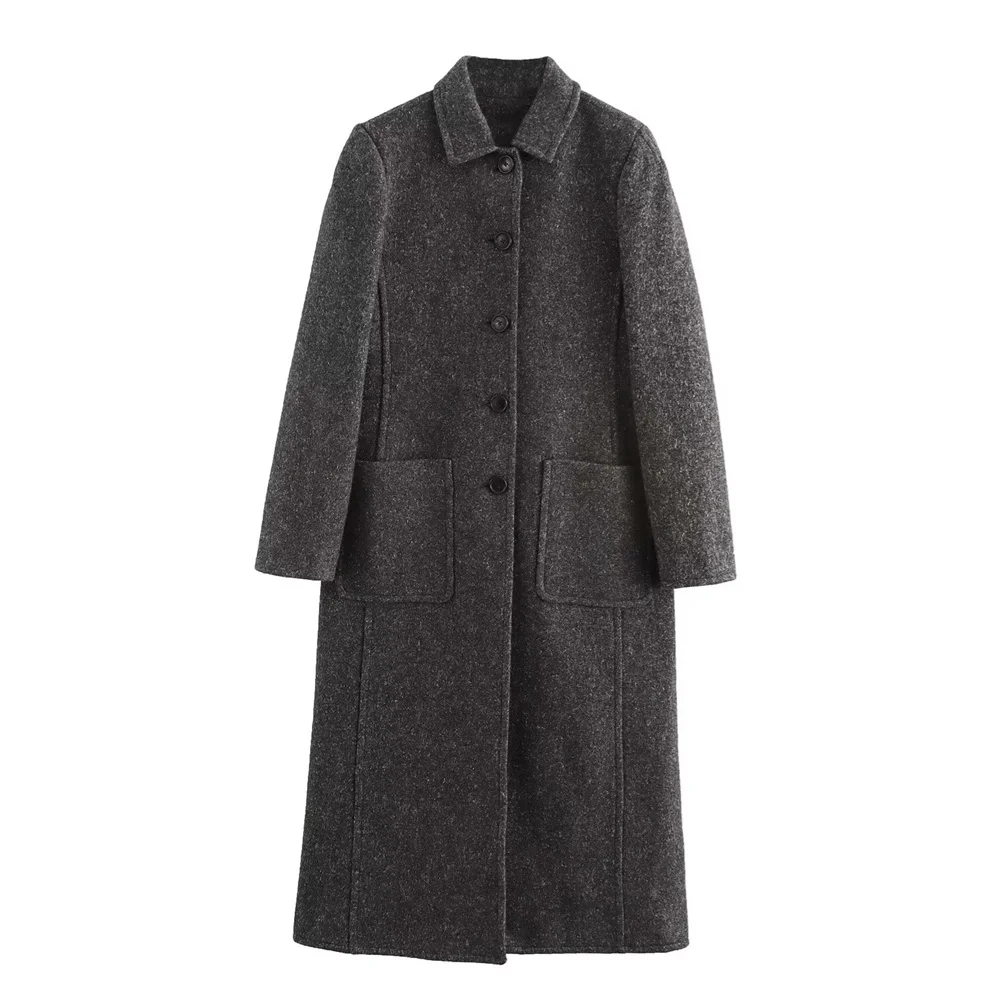 

Women's Patch Bag Decorative Pocket Loose Wind Coat Coat Coat Autumn/Winter New Women's Clothing