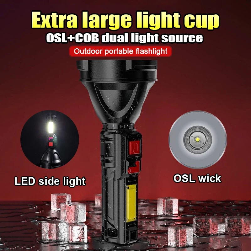 

Outdoor Portable LED COB Dual Light Source Flashlight Ultra Bright Long Range Tactical Torch USB Rechargeable Flashlight Lantern