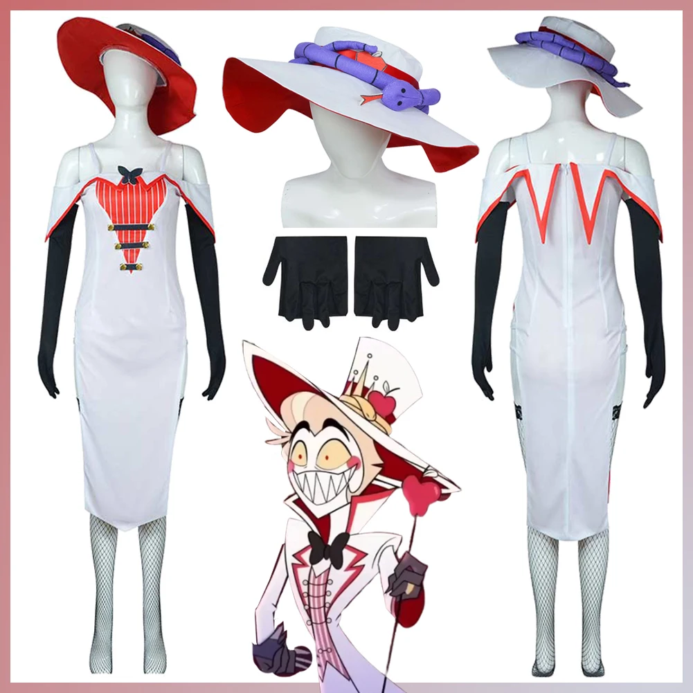 

Anime Cartoon Hell Inn Hotel Costume Disguise Lucifer Cosplay Fantasy Sexy Suits Hat Gloves Stockings Women Fantasia Outfits