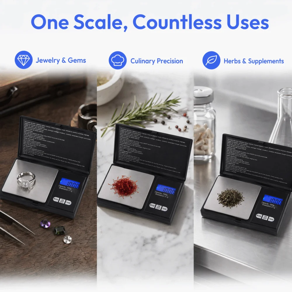 Plastic Stainless Steel Digital Pocket Scale Black Backlit LCD Display Portable Gram Scale 0.1g Accuracy Multi-Unit Measurement