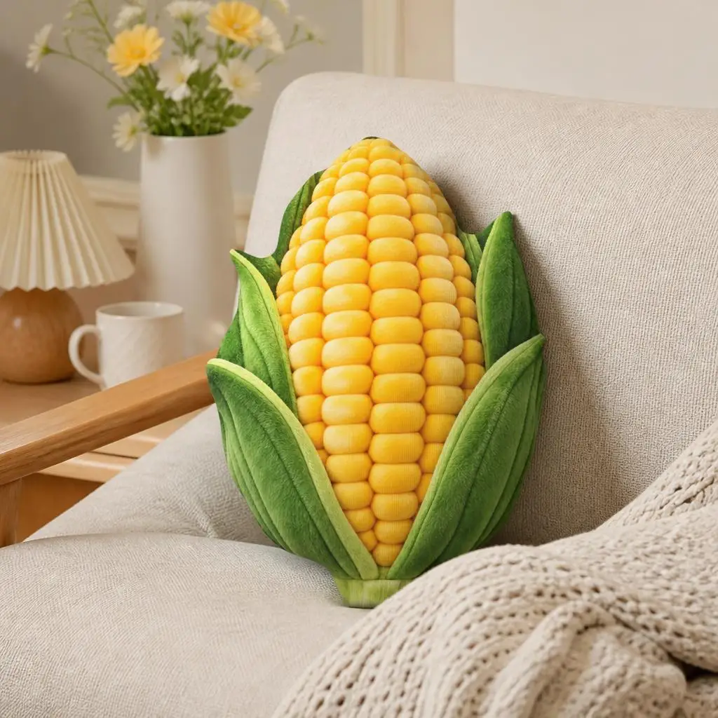 Sweet Corn Shaped Throw Pillow Stuffed Cushion Textured Decorative Vegetable Accent Pillow for Sofa Living Room Home Decor
