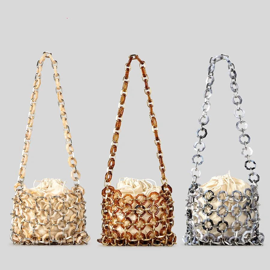 

Crystal Bead Bags Customized Fashion Handmade Acrylic Woven Flap Women's Shoulder Bags Summer Handbag Purse Wedding Party
