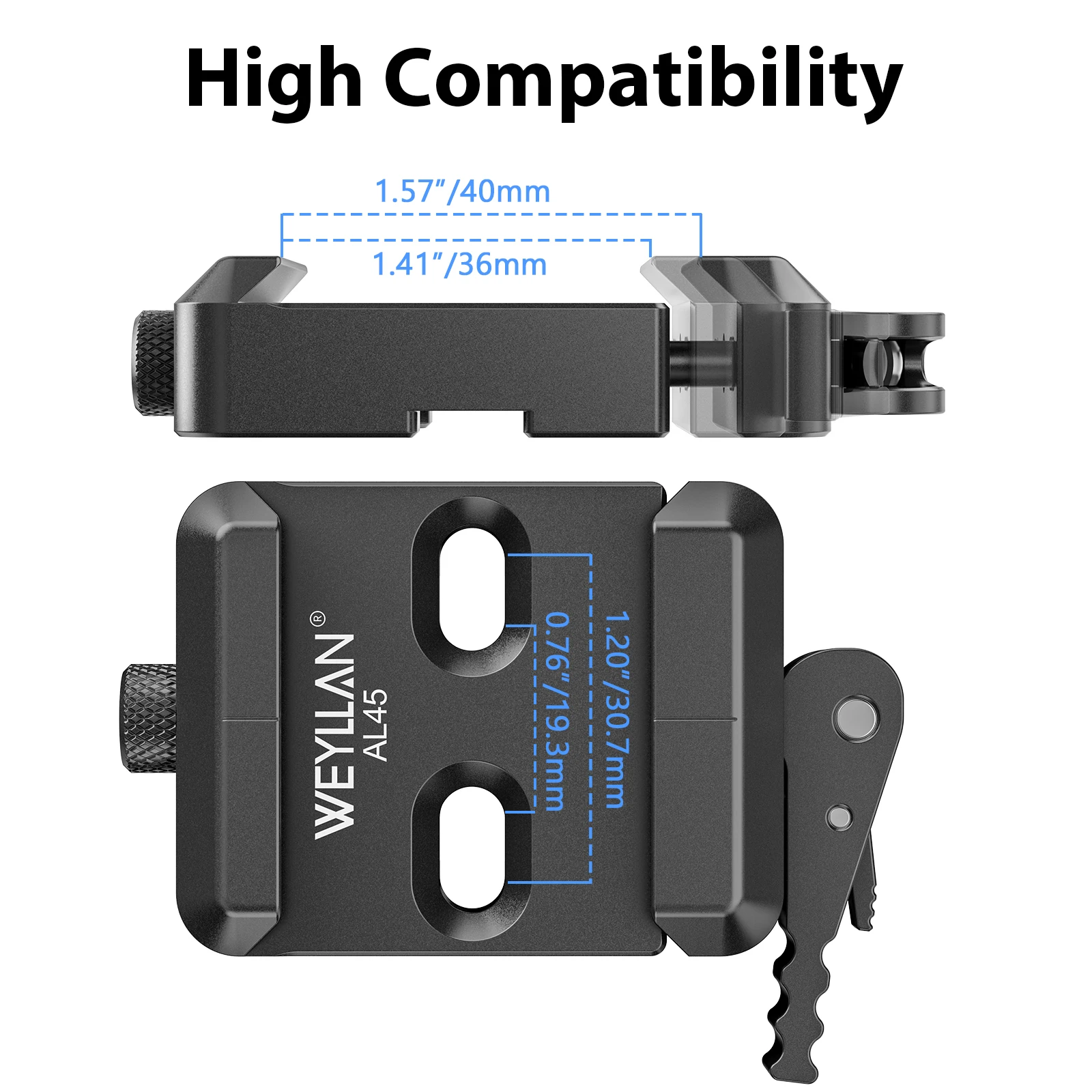 Adapter bipodu WEYLLAN AL45 Arca Swiss z dźwignią do bipodów Harris & Atlas, zacisk na szynę Mlok, zacisk Arca-Swiss do głowicy statywu. — zdjęcie produktu 6