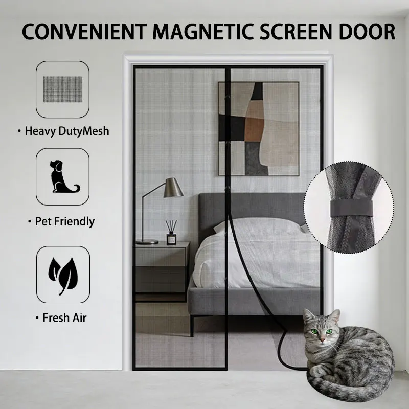 Magnetic Mosquito Door Screen Curtain - Automatic Closing Anti-Bug Fly Insect Mesh Net for Indoor Summer Protection