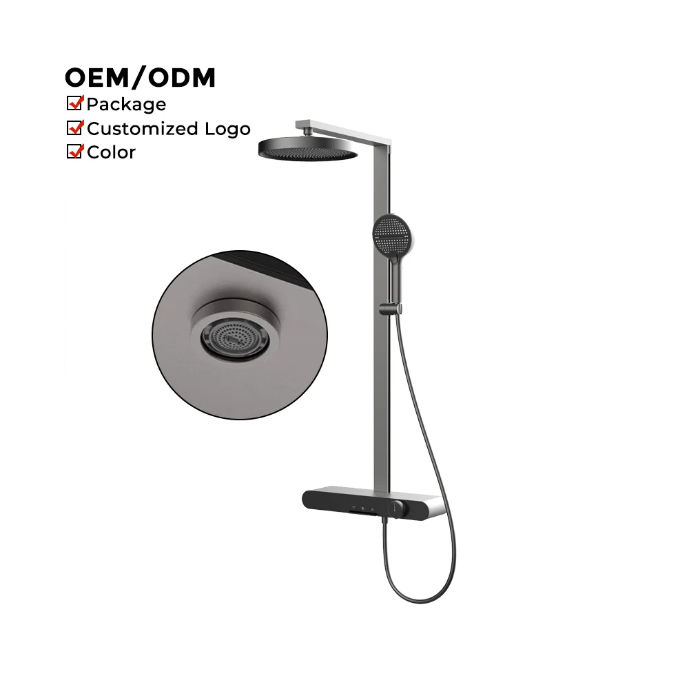 Contemporary Temperature Digital Display Shower Faucet Tap System 3 Function Bathroom Brass Shower Set
