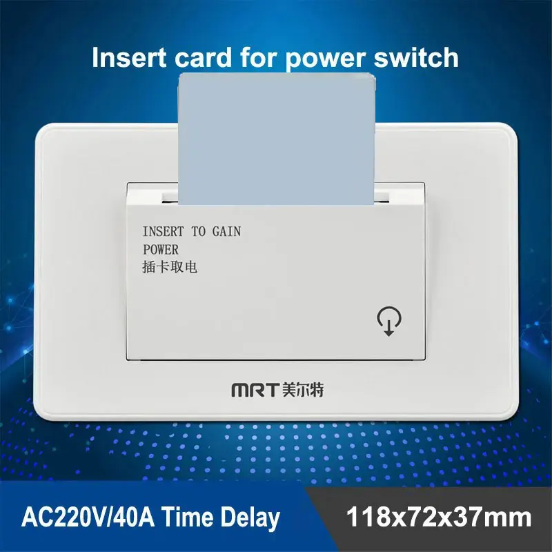 

10pcs Energy Saving Switch IC Card 13.56M High Frequency Panel Size: 118x72x37mm High-Power 220V 8000W 40A 15s Time Delay