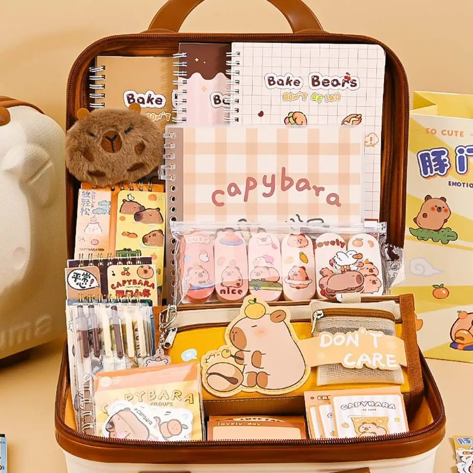 Capybara Ensemble de papeterie - Trousse de papeterie portable | Stylos