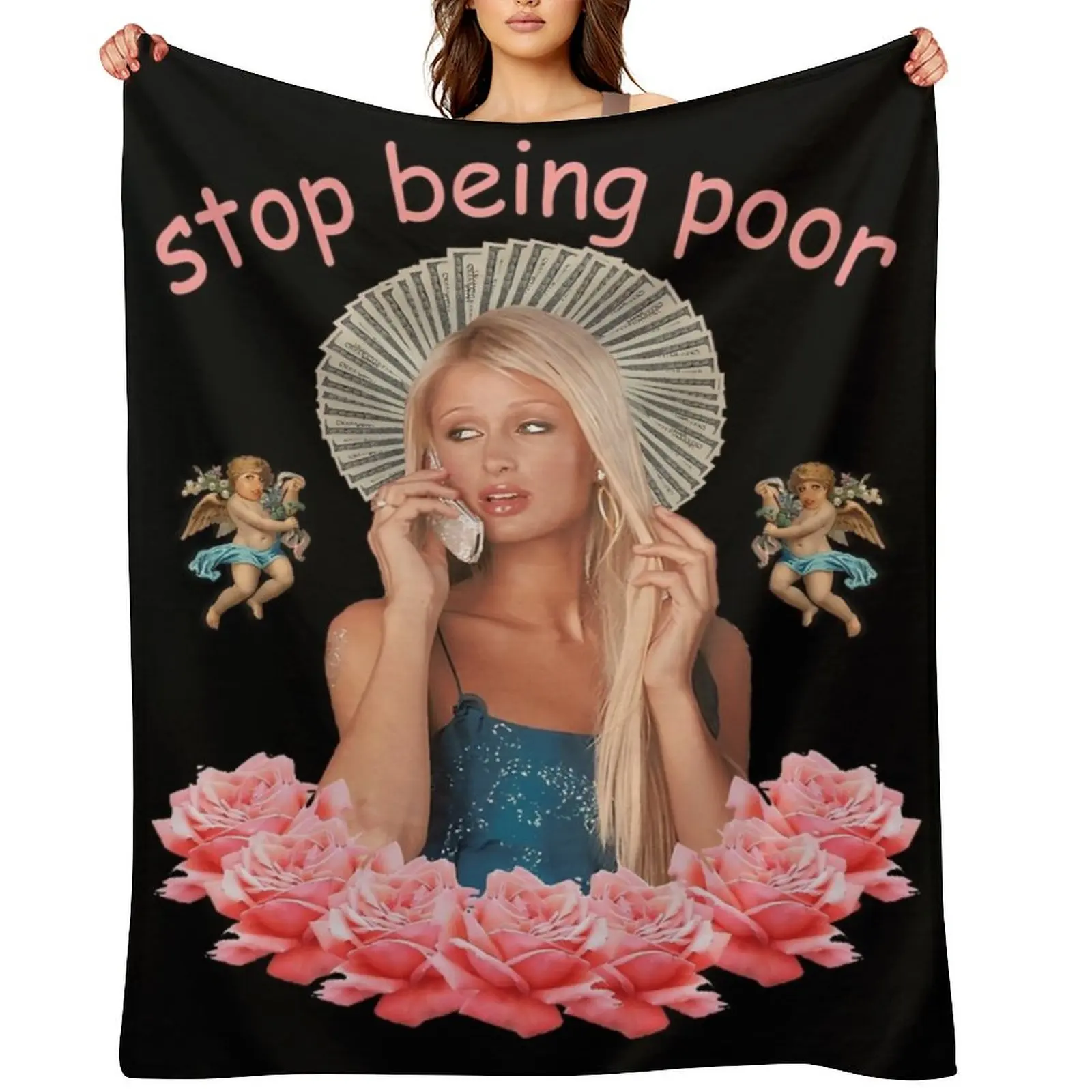 

Paris Hilton 'Stop Being Poor' Throw Blanket Decorative Beds Decoratives Retros Beach Blankets