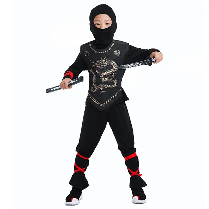 Kids Ninja Costume Uniforms Boy Girl Halloween Party Fancy Costumes Children Warrior Samurai Ninja Cosplay Suit Clothes Set Gift
