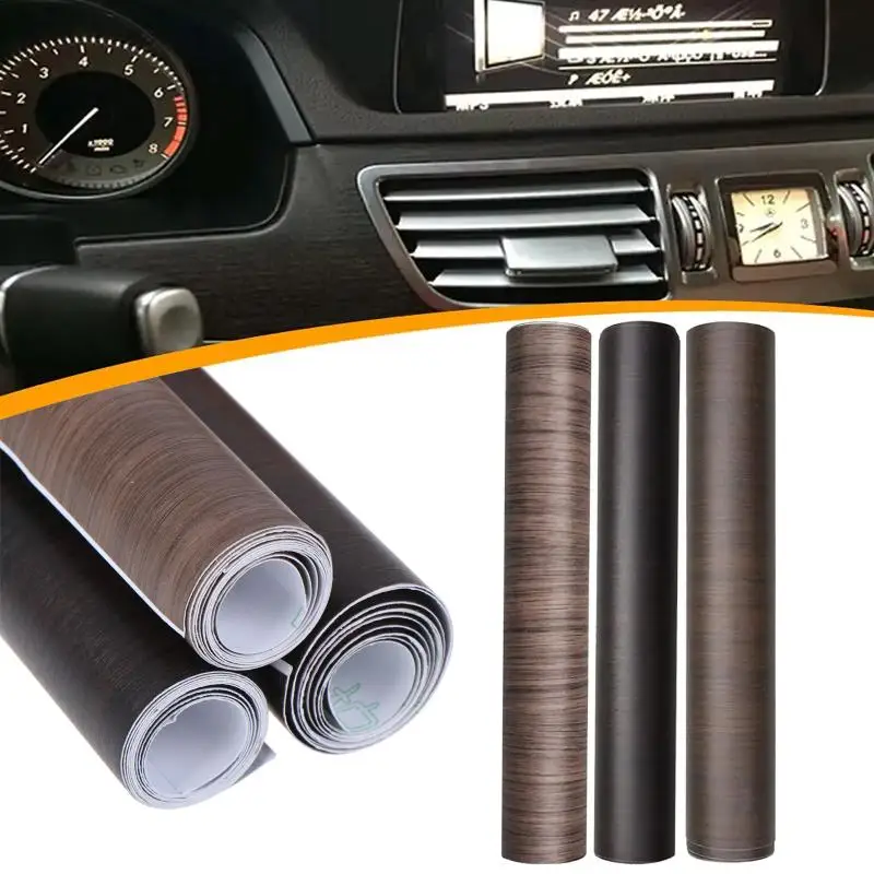 Car Glossy Wood Grain Adhesive Decal 1 Roll Waterproof Vinyl Film for Auto Interior Door Dashboard Decoration