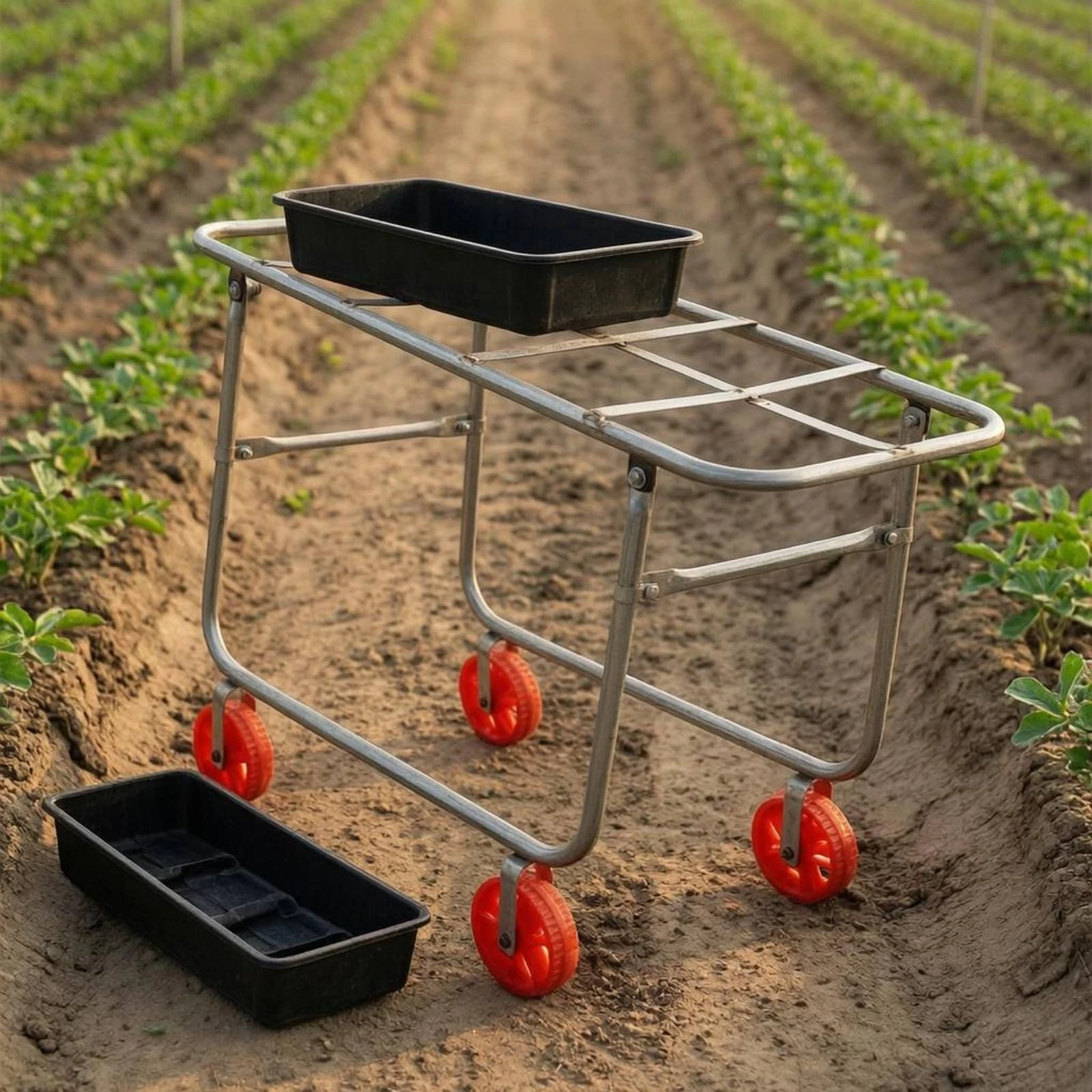 Hand Cart Open Platform Four-wheel Stability Garden Cart for Quick Field Transport and Farm Materials