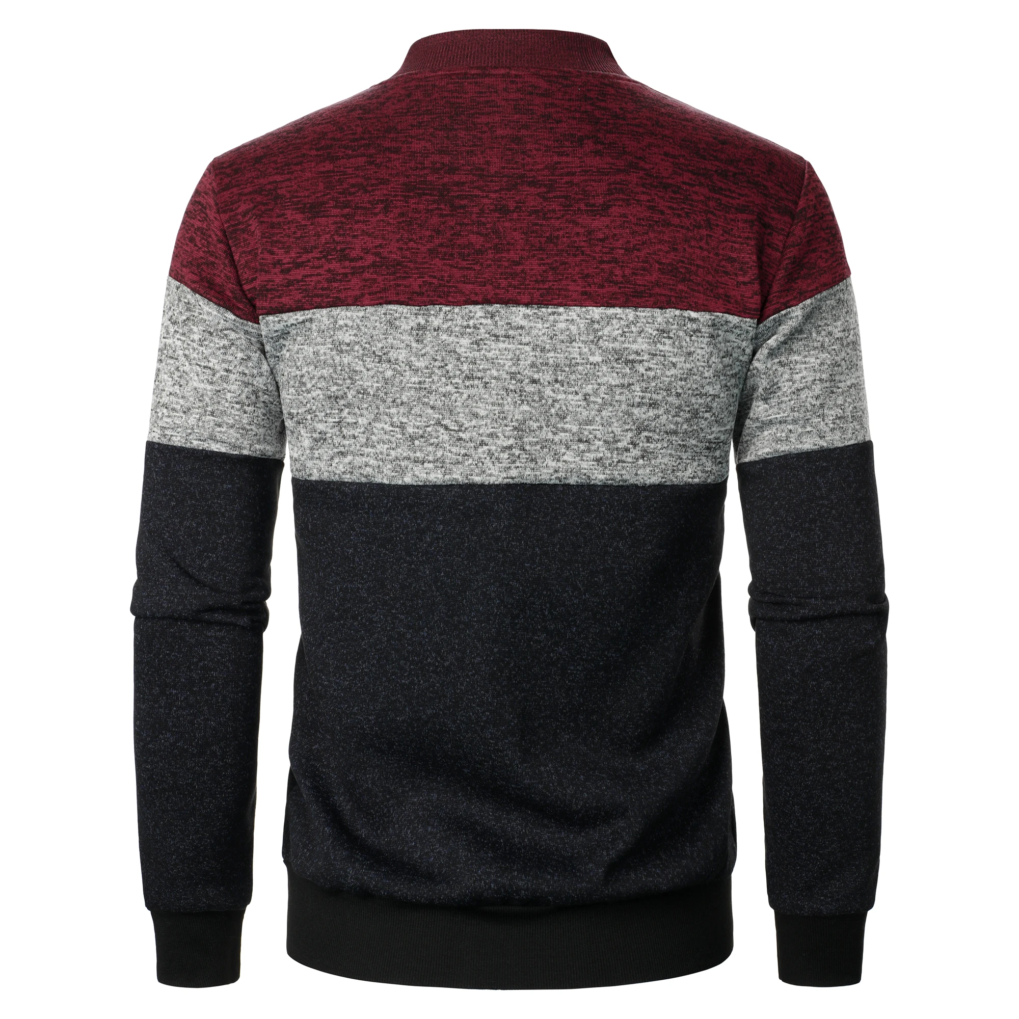 Autumn/winter men\'s stand-up collar striped check zipper knit top with fashion color matching