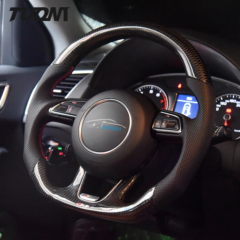 Carbon Fiber Black Perforated Leather Car Steering Wheel Custom Made For Audi Q3 Q5 A4 A6 A7 S4 S5 RS5 RS3 B8 B8.5 B9