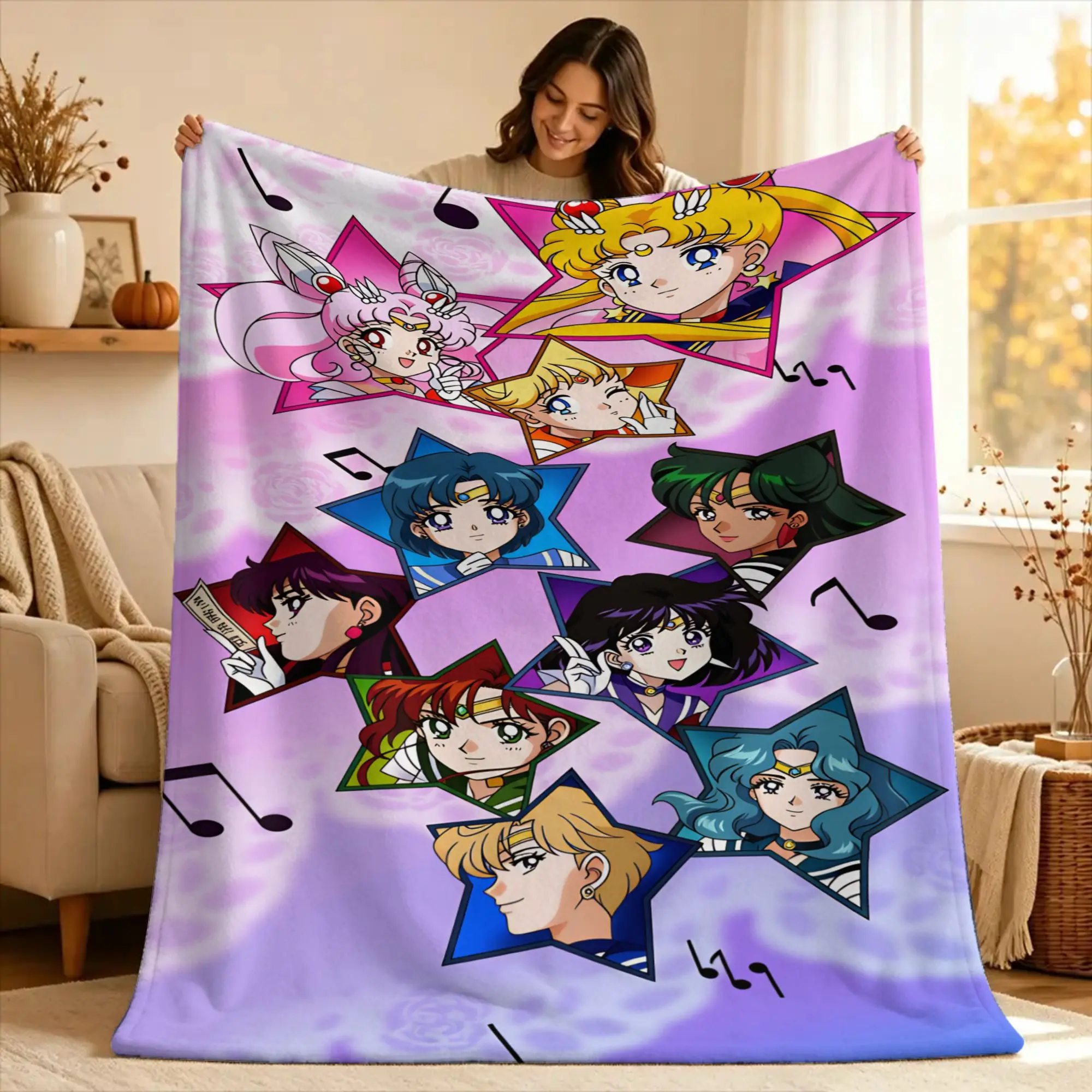 S-Sailor Moons Super Soft Blanket  Decorative Plush Throw Blanket Graphic Couch Chair Flannel Bedspread Sofa Bed Cover