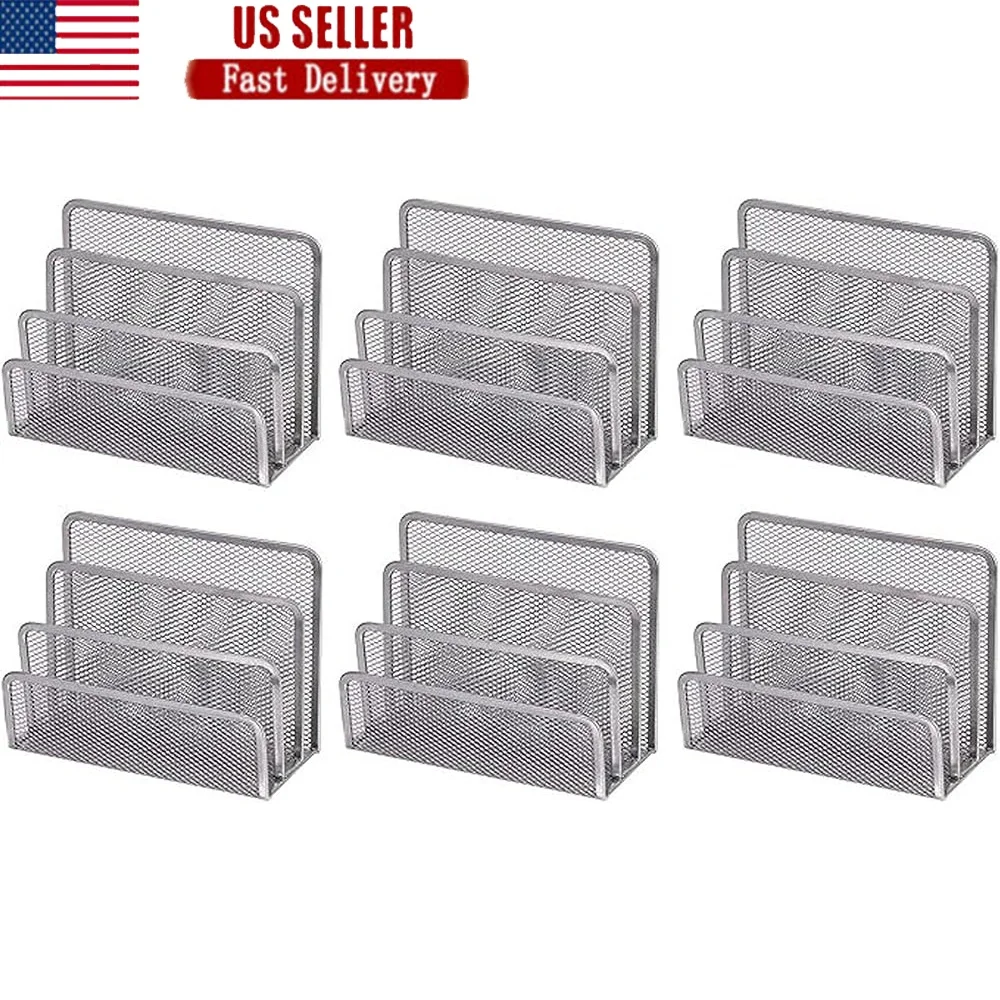 

3 Slot Mesh Document Sorter Holder Office School Home Use Stainless Steel Desk Organizer Mail Bills Clutter-Free
