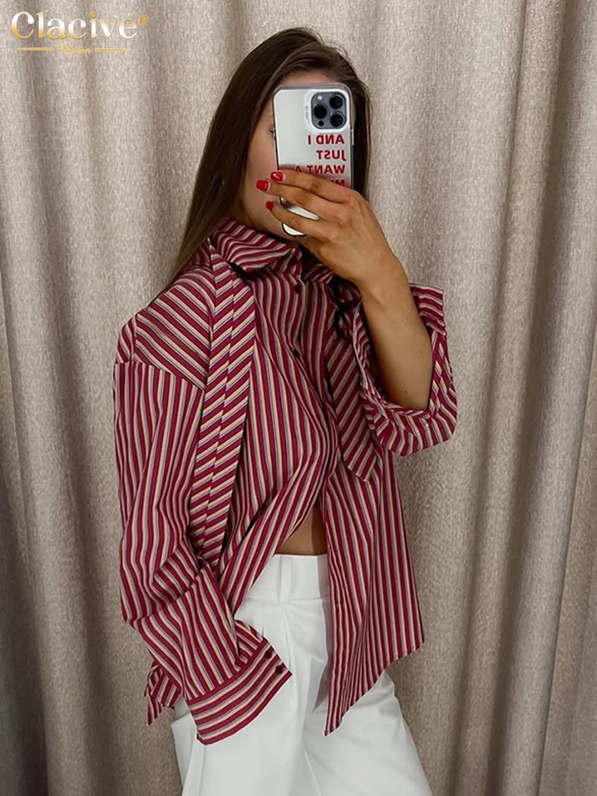 Women's Striped Lace-Up Shirt Blouse - Long Sleeve Lapel Top