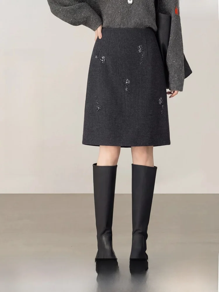 

Шерстяная юбка миди для женщин, зимняя, новогодняя, теплая, прямого кроя, модная, деловая, повседневная юбка