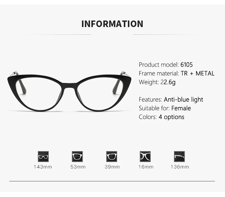 Lichtempfindliche, farbwechselnde Cat-Eye-Brille im Retro-Trend-Stil, nicht-Gesichtsverkleinernde, flache Lichtbrille, hochwertige Myopie-Brille 6105 – Detail 5