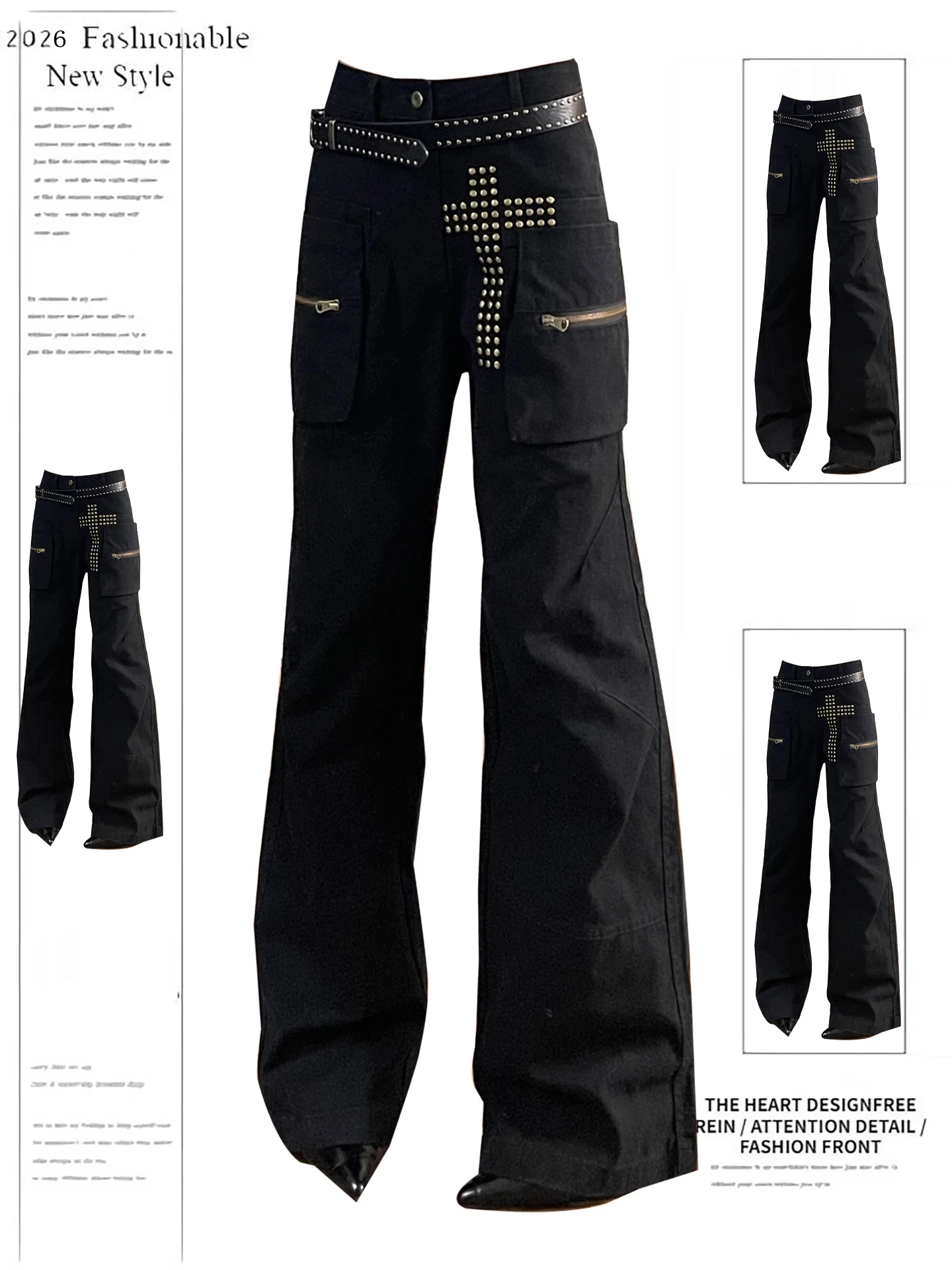 

American Style Rivet Cross Workwear Jeans Women's Straight Leg Loose Street Style Spring New Arrival Long Pants
