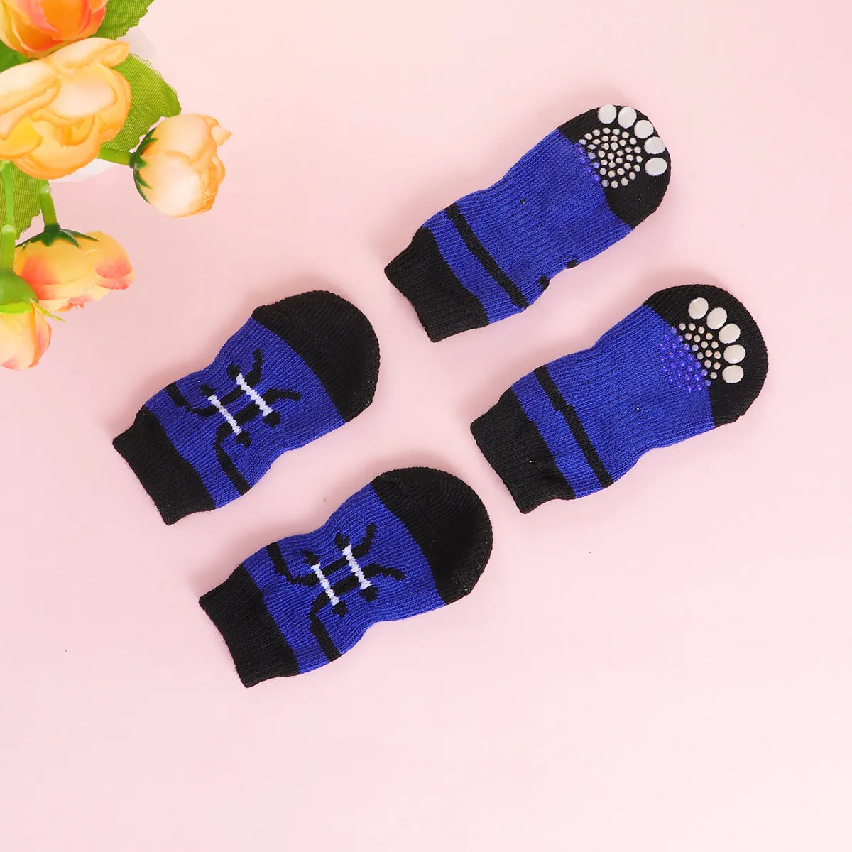 Dog Anti Slip Socks 4 Pack Soft Cotton Knit Puppy Paw Protectors Warm Non Skid Ankle Socks Size L Random Color