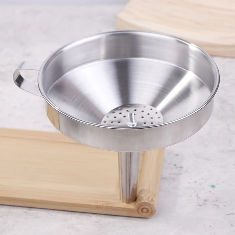 Embudo de acero inoxidable 304 engrosado de 10/12/14cm con filtro desmontable, embudos de boca ancha para conservas, filtro de fuga de aceite de cocina