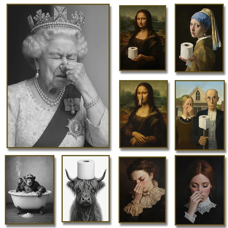 Affiche de Portrait de reine victorienne pour salle de bain, peinture sur toile imprimée, tableau d'art mural, toilettes, Humor, cadeau amusant, décoration de maison
