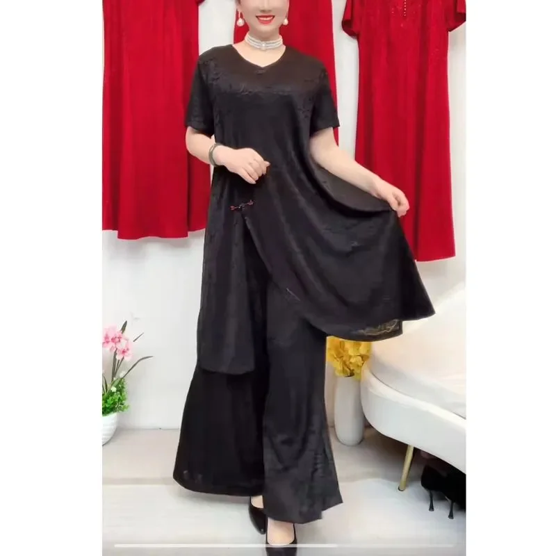 A Wealthy Lady Korean Version Temperament Fashion Two Piece Set Women's 2023 Summer New Irregular Loose Top Loose Wide Leg Sets