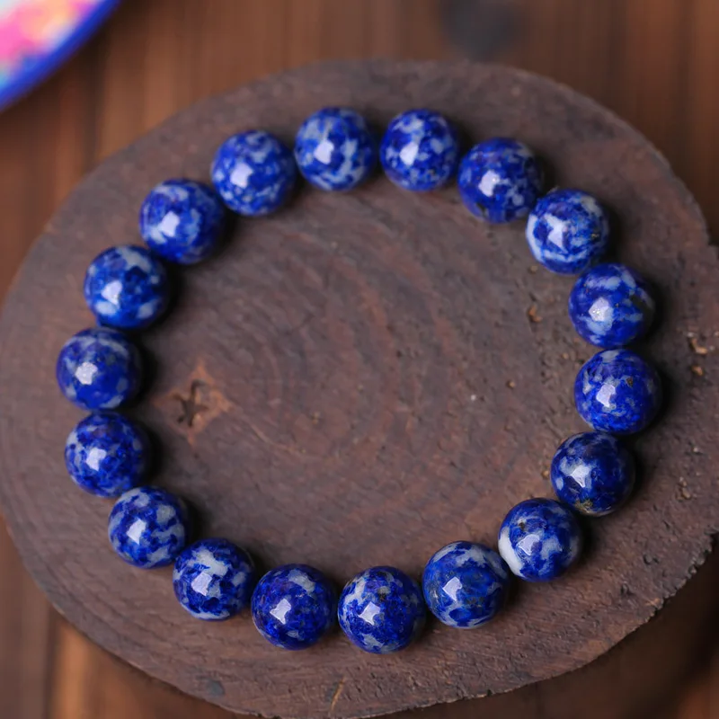 Natural Lapis Lazuli Bracelet 10mm Round Bead Chinese Blue White Porcelain Pattern Single Strand Women Meditation Jewelry