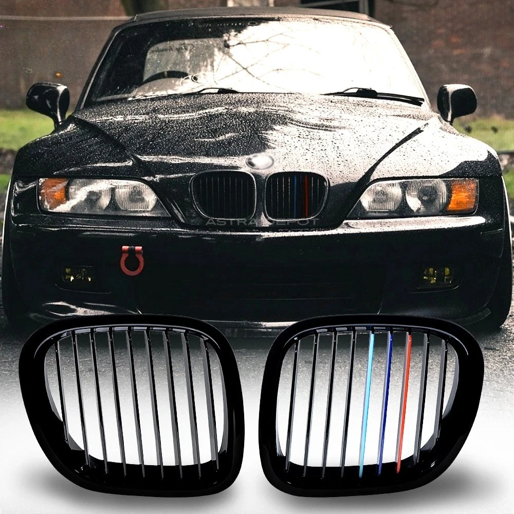 

51138412949 51138412950 For BMW Z3 96-02 Single Line 1 Slat Vehicle Grille 1 Pair Gloss Black M Color Front Bumper Kidney Grill