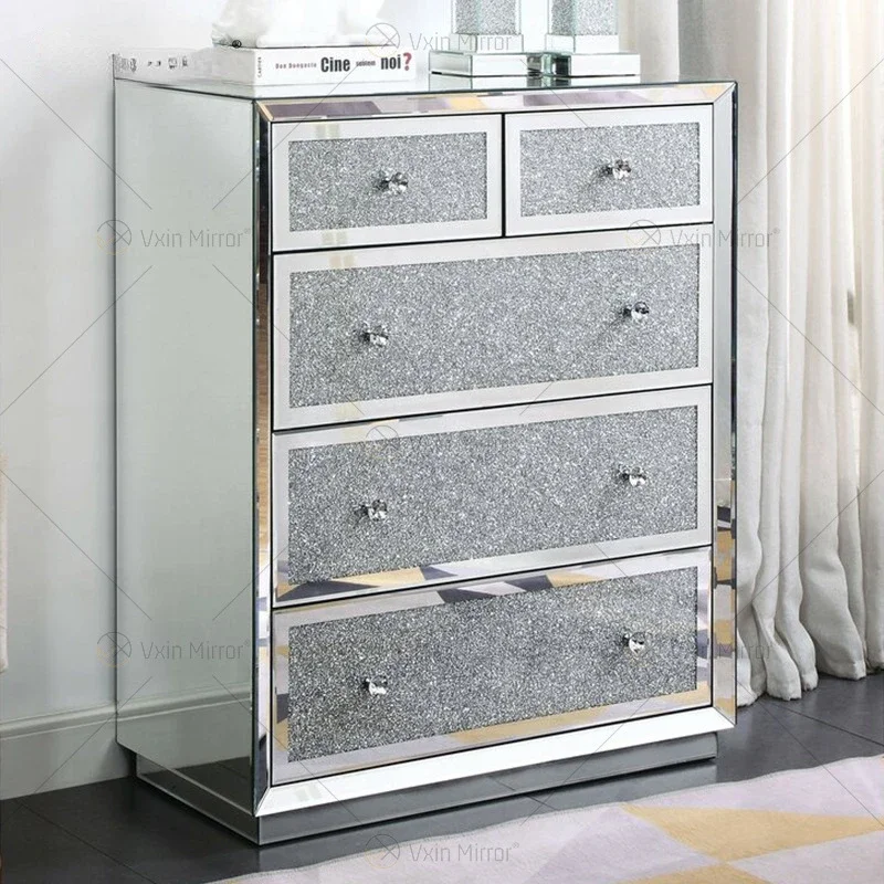 American Light Luxury Mirror Faced Cabinet, Bedroom Storage Cabinet, Glass Furniture Storage Cabinet,