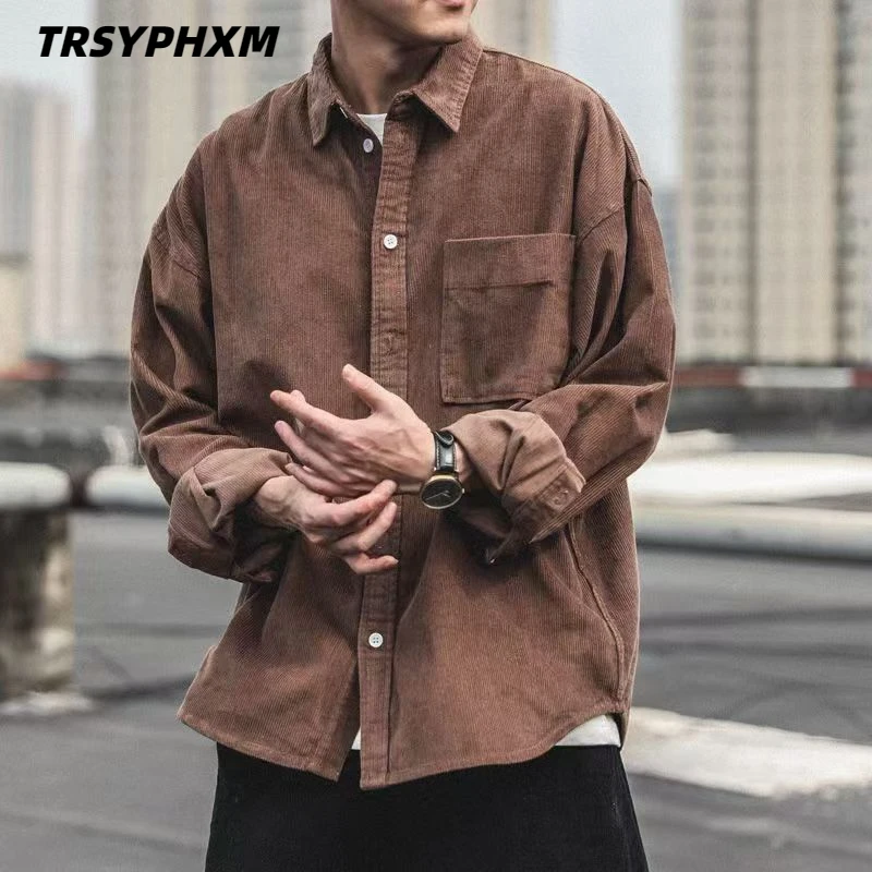 

TRSYPHXM 2024 new American retro shirt men's long sleeved spring and autumn versatile top casual men's workwear shirt jacket