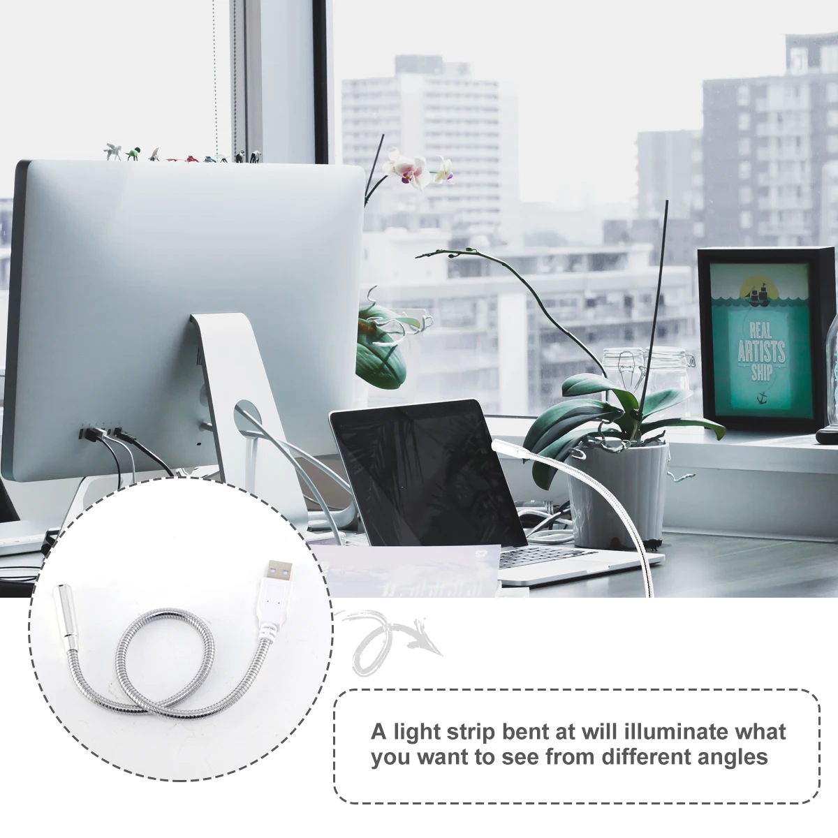 

4pcs Keyboard Eye Protection Light Set USB Reading Lamp for Laptop Flexible Gooseneck Portable Small Size Office Internet Cafe