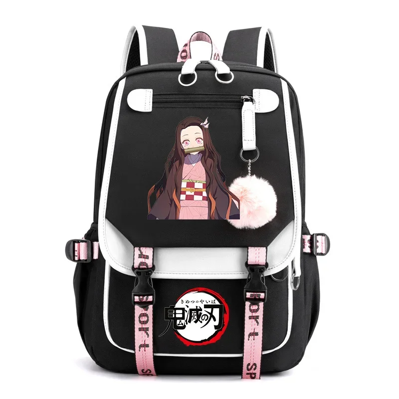 Nezuko-mochila de lona de Demon Slayer para mujer, morral escolar grande de Anime, informal, a la moda, novedad