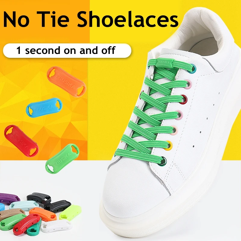 Flats Elastic Shoelaces No tie Shoelaces Kids Adult Sneakers Shoelace Quick Lazy Shoe Laces 24 Color Buckle Strings 1Pair