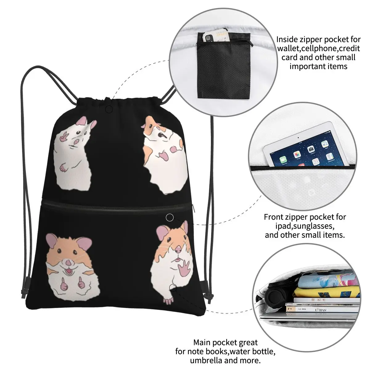 Hamster Meme tragbare Rucksäcke Kordel zug Tasche lässig Kordel zug Bündel Tasche Kleinigkeiten Taschen für Reises port Mann Frau